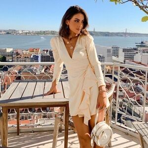 Song of Style yellow dala satin wrap dress 37902